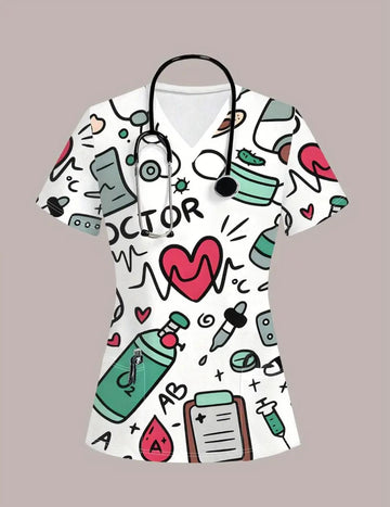 Printed Scrub Top